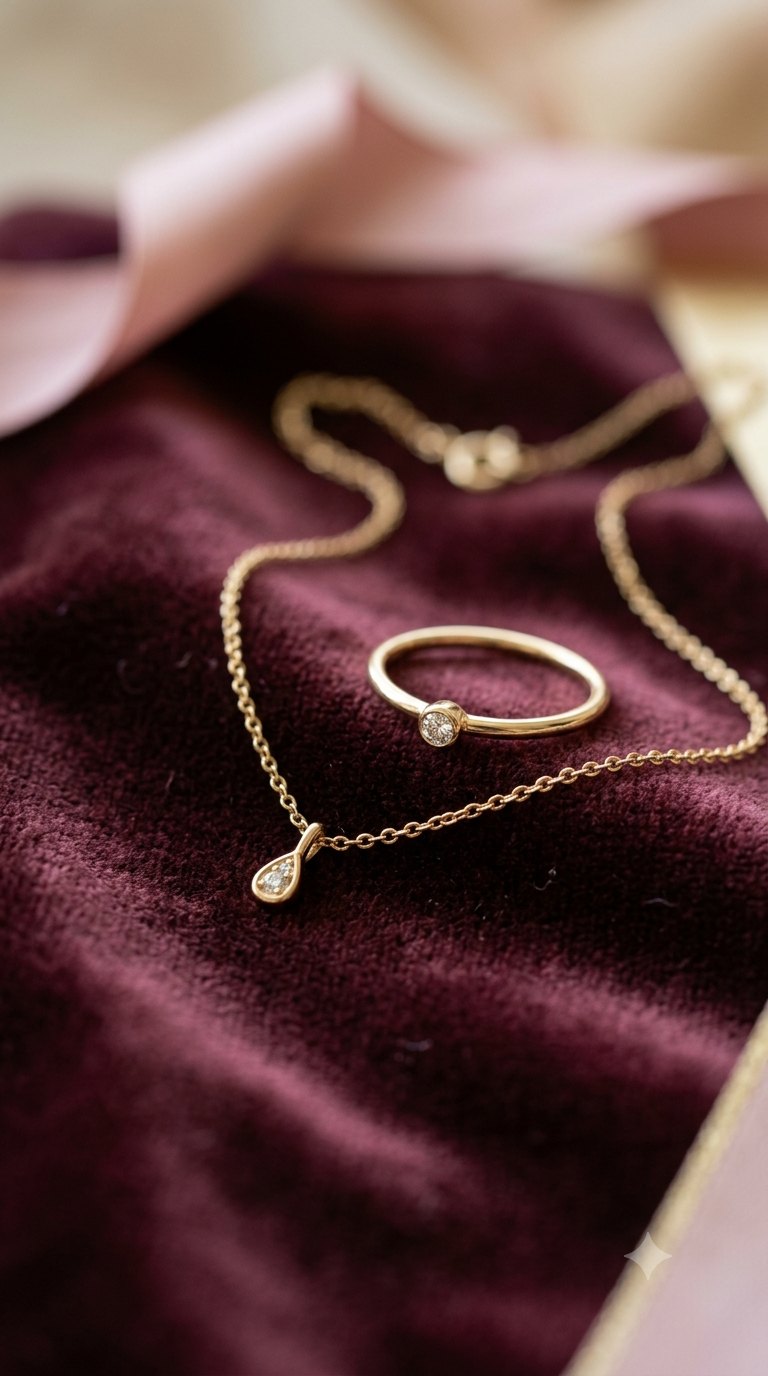 Gold jewellery on velvet
