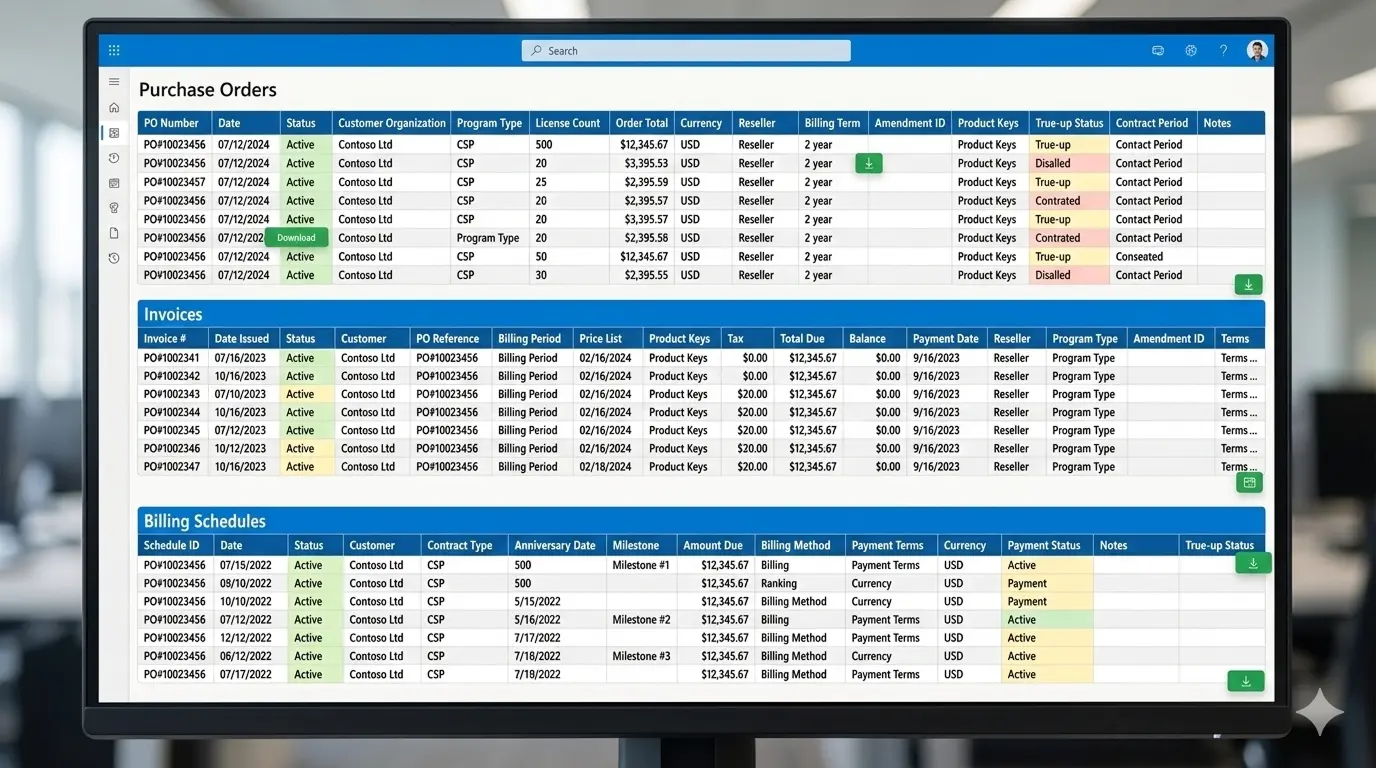 Purchase Orders — Dense Financial Layout