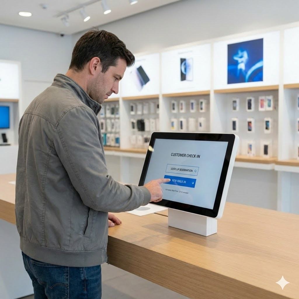 Customer confidently using the new self-service kiosk flow independently